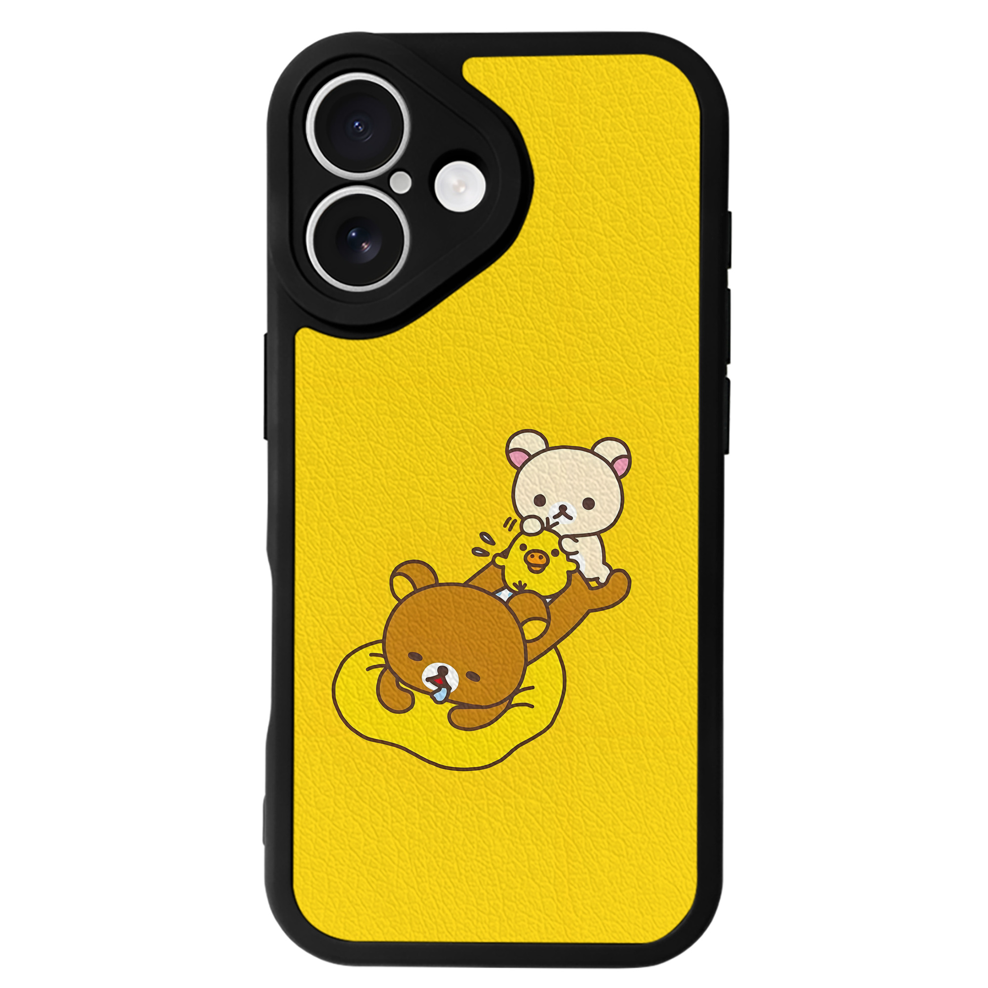 （画像用） リラックマ リラックマ キイロイトリ Rilakkuma Korilakkuma Kiiroitori 【iPhone 16シリーズ対応】シリコンスマホケース（レザー調） 材質：シリコン